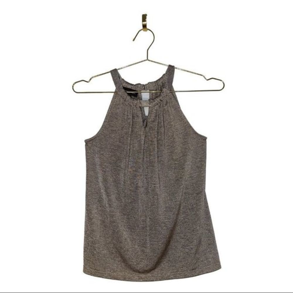 INC Women's Small Keyhole Shimmer Ruched Halter Blouse Gold PM